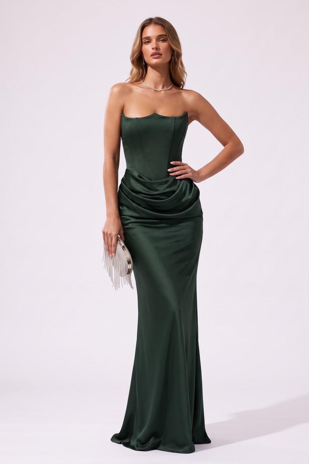 Trumpet-Mermaid Floor Length Acetate Satin Special Occasion Dress CS1105 - Dark Green - COCOMELODY
